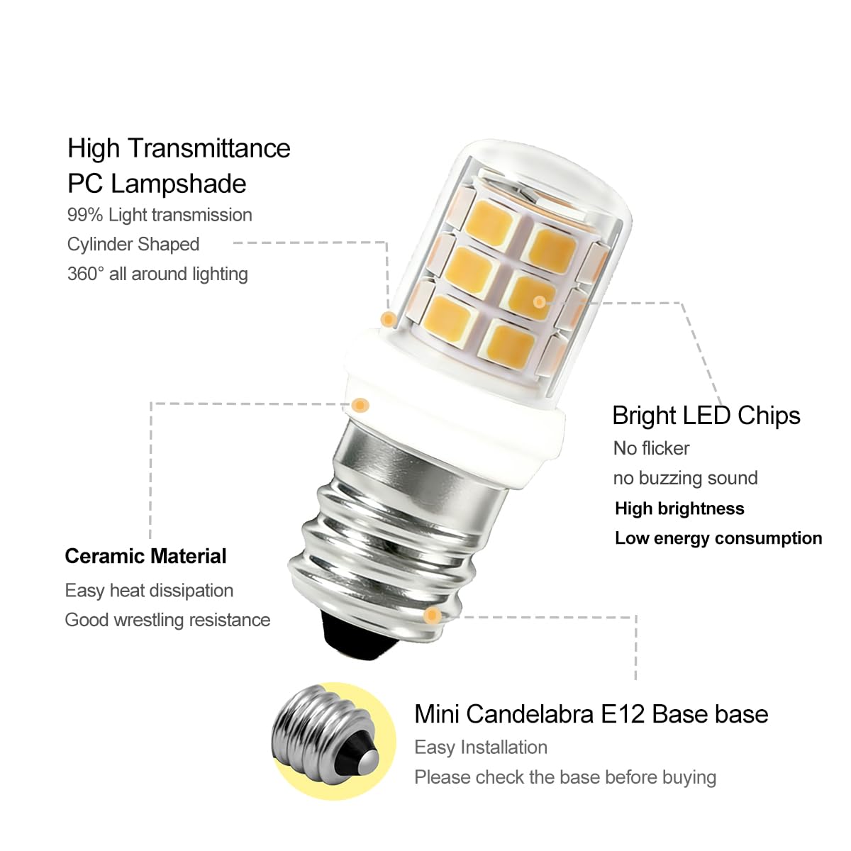 VYAOMLI E12 C7 Salt Lamp Bulbs, C7 LED Night Light Bulb, 2W Equivalent 15W 20W E12 Base Replacement for Himalayan Salt Lamps Light Bulbs Chandeliers Bulbs (Warm White, Pack of 10)