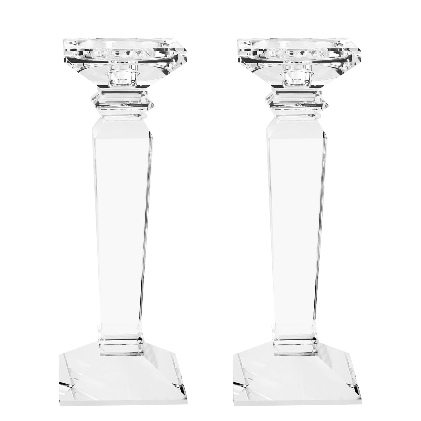 DONOUCLS Crystal Candlestick Holders 2 Pack- Clear Crystal Taper/Pillar Candles Holder– Table Centerpieces for Party and Wedding Decoration(10.6in Tall)