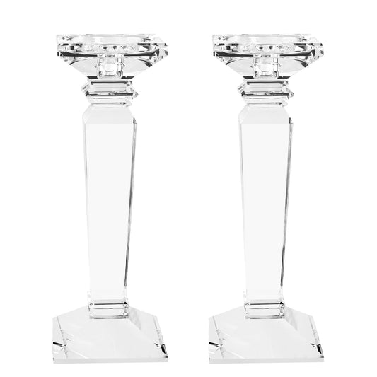 DONOUCLS Crystal Candlestick Holders 2 Pack- Clear Crystal Taper/Pillar Candles Holder– Table Centerpieces for Party and Wedding Decoration(10.6in Tall)