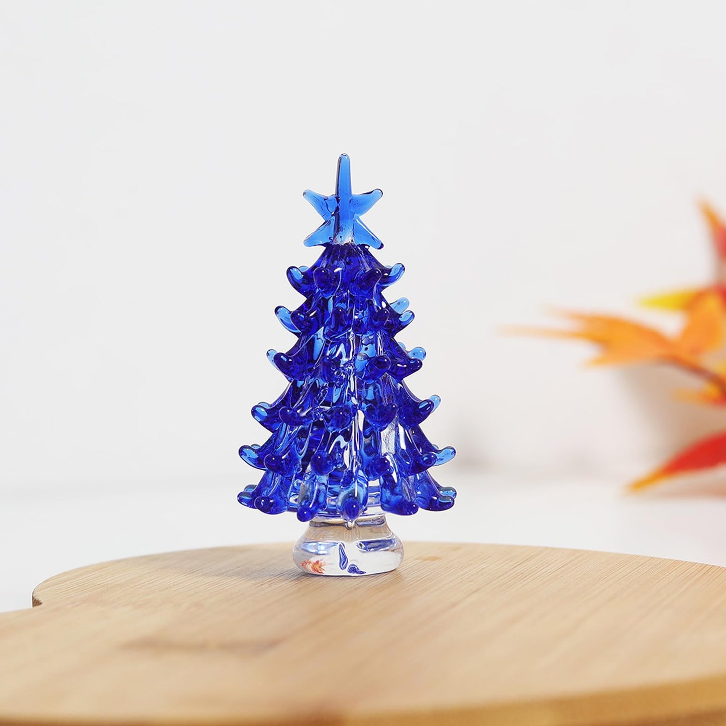 NaneTidy Blue Hand Blown Glass Christmas Tree Glass Figurine Decoration for Xmas Window Tabletop Mantel