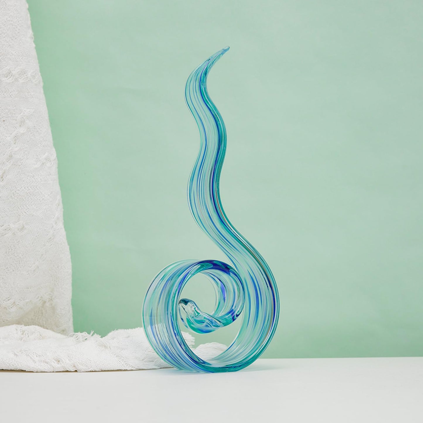 ORRFIDDY 11.4" Tall Hand Blown Glass Sculpture, Murano Style Art Glass Figurine, Modern Coastal Home Decor Accent for Shelf, Table, TV Stand, Living Room Decoration