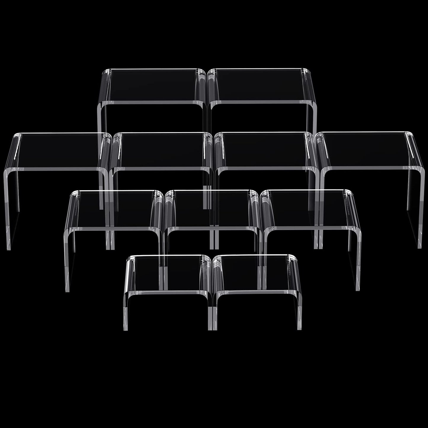 Chuangdi 20 Pcs Acrylic Display Risers, Clear Plastic Product Stand, Food Display Riser for Table Party Jewelry Shelf Decor for Figure Dessert Cupcake Candy Action Showcase(Clear,Medium Set)