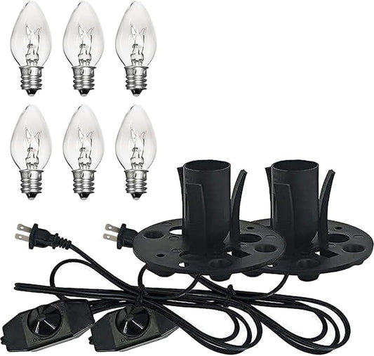 Tiqian 2-Pack Salt Lamp Cord Replacement, 5-Foot Long with Dimmer Switch, E12 Base, 15W LED Warm White Bulbs (6-Pack)