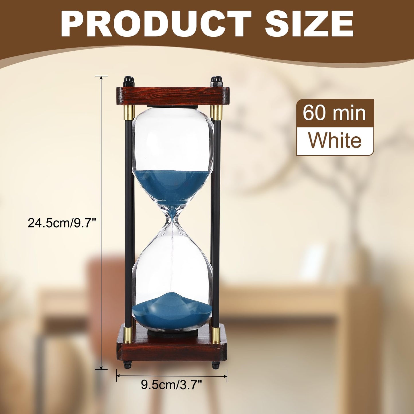 PATIKIL Large Decorative Sand Timer, 60 Minutes Wood Hour Glass Timer Modern Wooden Hour Glass for Cooking Game Office Classroom Kitchen Home, Cyan(Style 2)