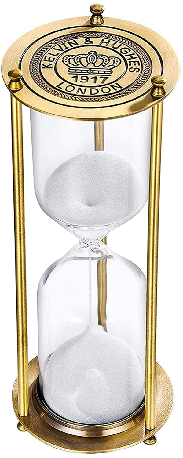 Vintage Sand Timer 5 Minute Hourglas, Small Sand Clock, Antique Brass Grave Sand Watch 5 Min,Antiguo Reloj De Arena 5 Minuto,Metal Unique Sandglass for Kitchen Home Office Game Gifts