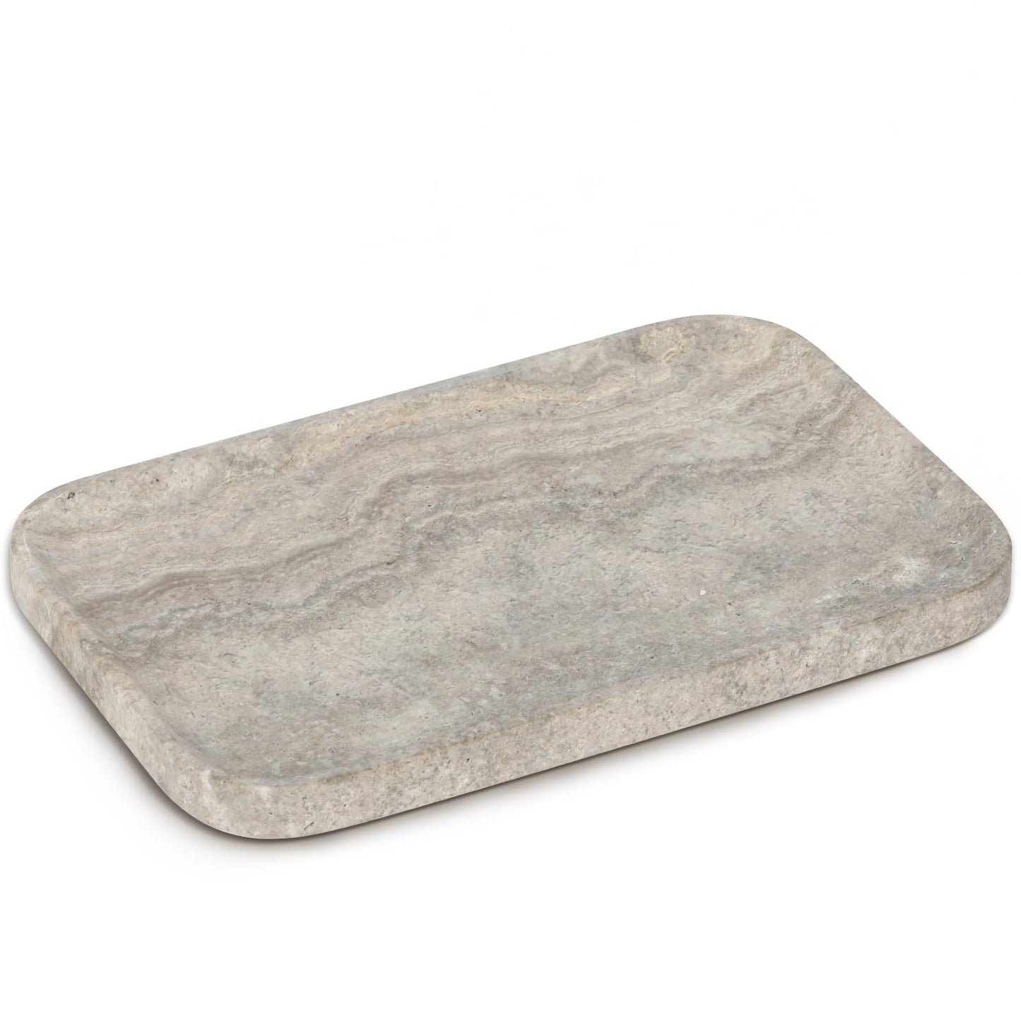 Moujings Natural Travertine Vanity Tray - Decorative Stone Marble Tray for Bathroom Countertop, Elegant Organizer for Home Decor, Jewelry, Candle, Makeup, Kitchen and Dresser Decor