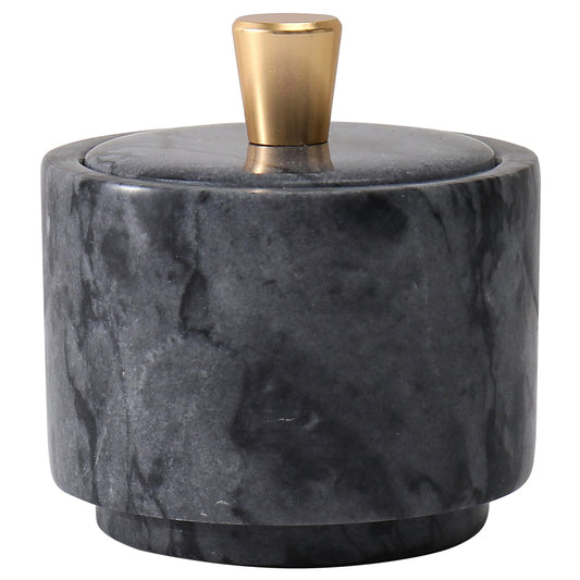 QISENMOR Marble Salt Cellar with Lid and Brass Knob 3.15" Spice box Salt Container Seasoning Jar for Kitchen tone Salt Holder for Counte-Ideal for Sea Salt, Spices and Herbs (White) (Black)