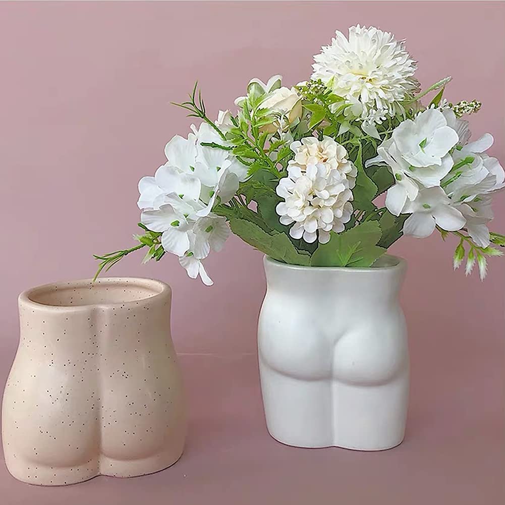 Kelendle Butt Vase, Butt Planter Body Vase Cheeky White Ceramic Flower Vase Boho Plant Pot Body Sculpture Modern Art Home Decor for Living Room Bedroom Centerpiece Table Wedding Small
