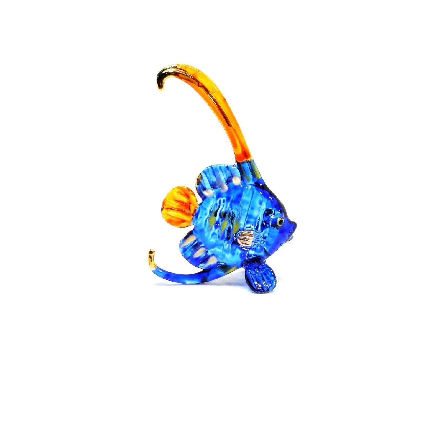 Handmade 3" Bannerfish Fish Blown Glass Figurine Art, Cool Stuff, Miniature Animals, Home or Garden Decor Gift Ideas (Blue No.2)