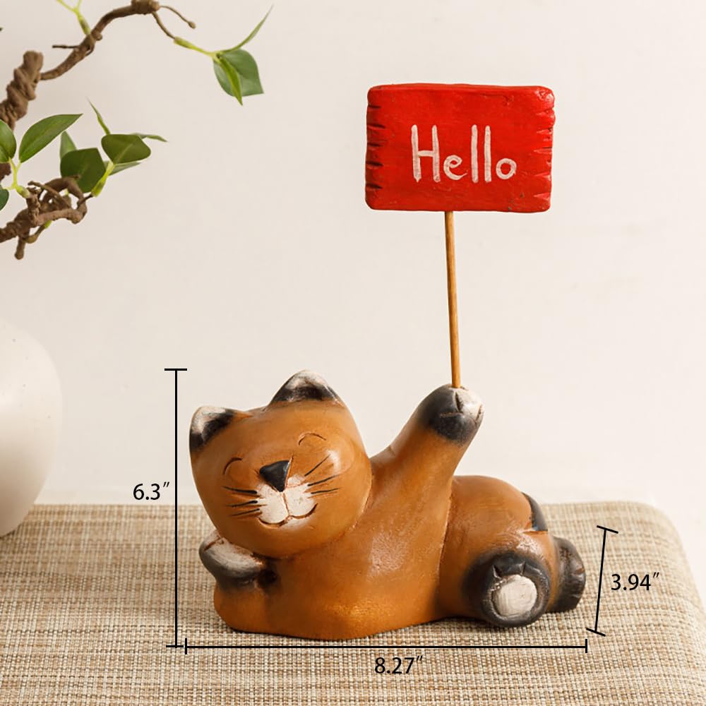 AHZGBL Wooden Cat Figurine, Hand Carved Solid Wood Cat Statue from Thailand, Handcrafted Home Decor for Living Rooms, Restaurants, Bars, Cafes, Whimsical Collectibles for Cat Lovers (Welcome Cat)