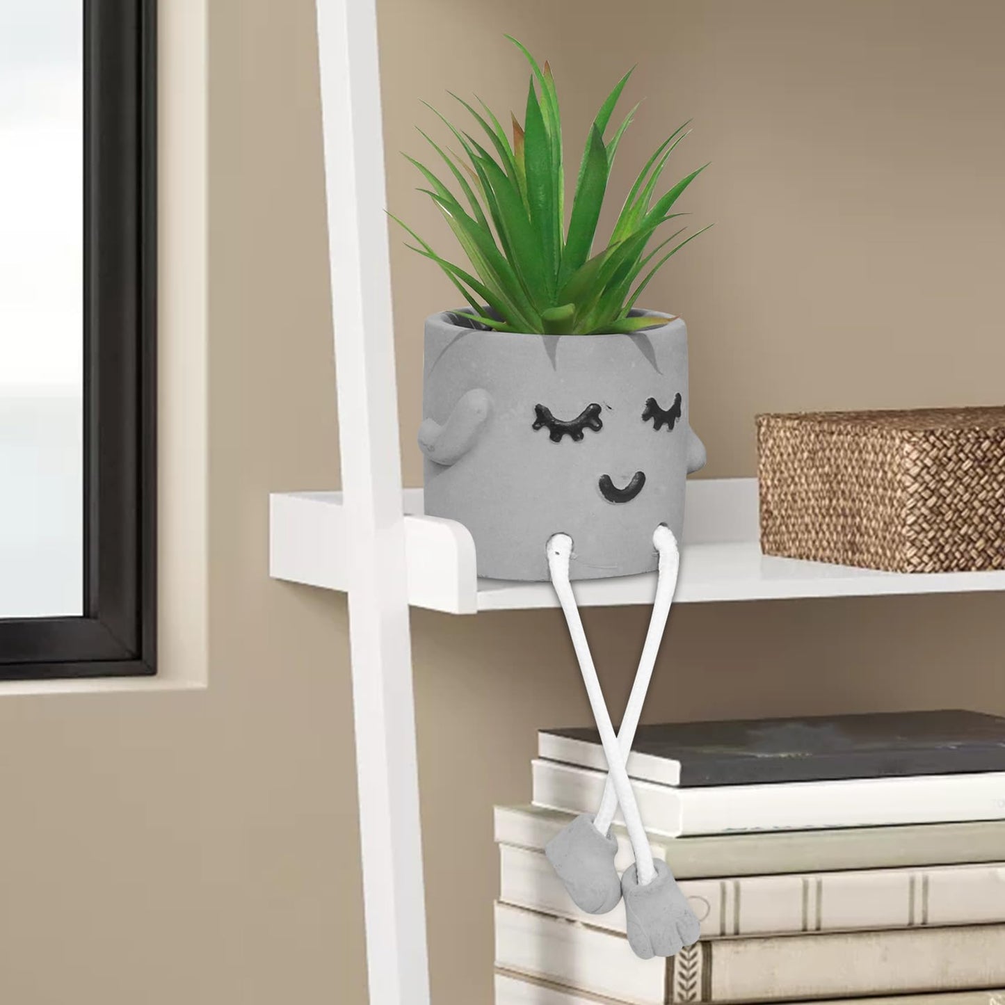 Zerzsy 4pcs Artificialplant Succulents in Cement Pots with Hanging Leg, Kitchen Shelves Decor, Bathroom Shelf Decoration, Shelf Decoration Accents, Office Wall Decor