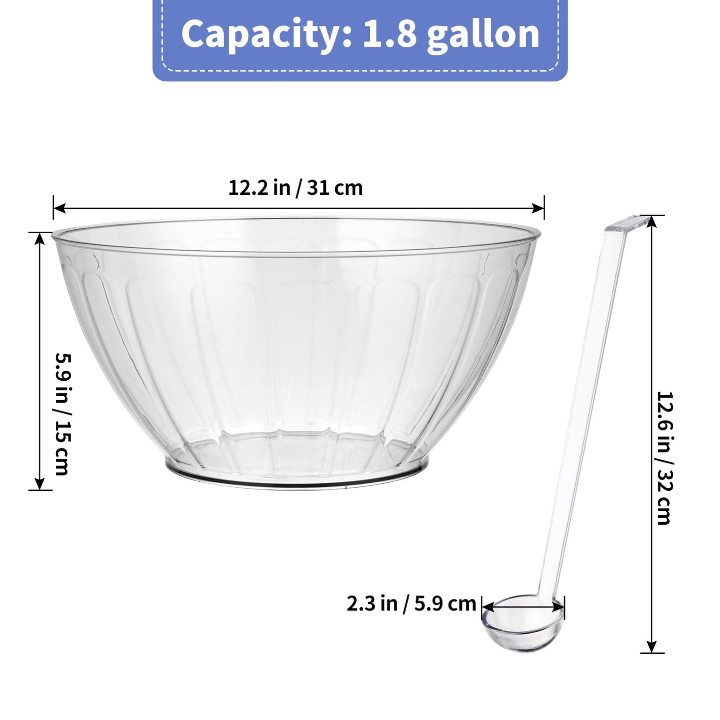 MOLIGOU Plastic Punch Bowl with Ladle, 1.8 Gallon Large Punch Bowl for Parties, Clear Serving Bowl for Salad, Snack, Candy
