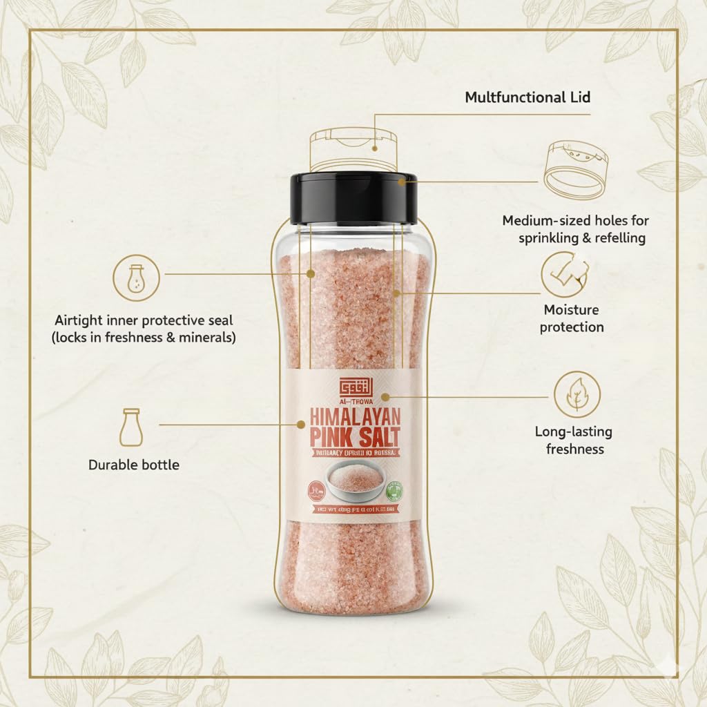 AL-TAQWA Himalayan Pink Salt – Fine Grain, 100% Natural & Unrefined – Ideal for Cooking, Baking, and Seasoning – Gourmet Pink Sea Salt in container, 600gm