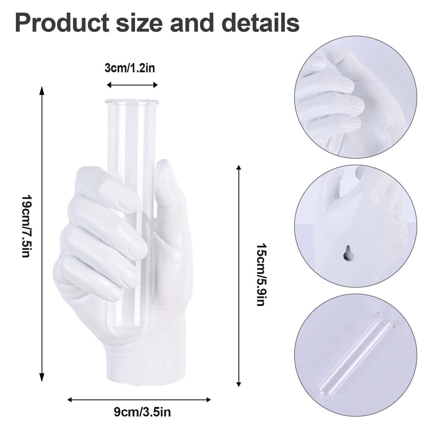 Hand Wall Sculpture with Vase – Unique Resin Art, Wall-Mounted Flower Vase, Modern Decor for Living Room, Office, Apartments, Stylish Home, Elegant Interior, Contemporary Decoration (White)