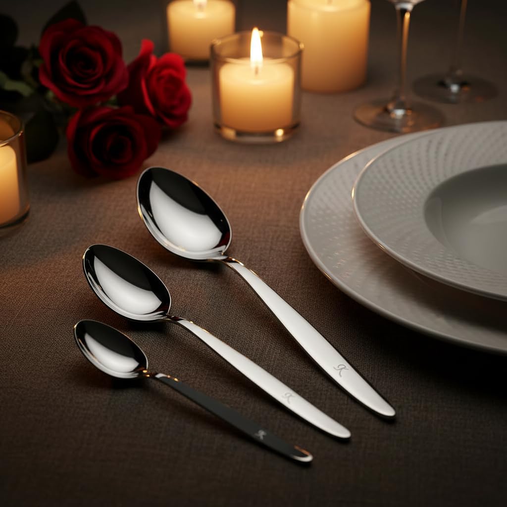 BNAZIND Chef Kunz Spoon |3-Pack| 18/10 Stainless Steel Solid Serving Spoon Set | Cooking Spoons for Basting, Plating, Quenelle (Extra Large Medium and Small, Kunz Regular spoon set (3 piece)