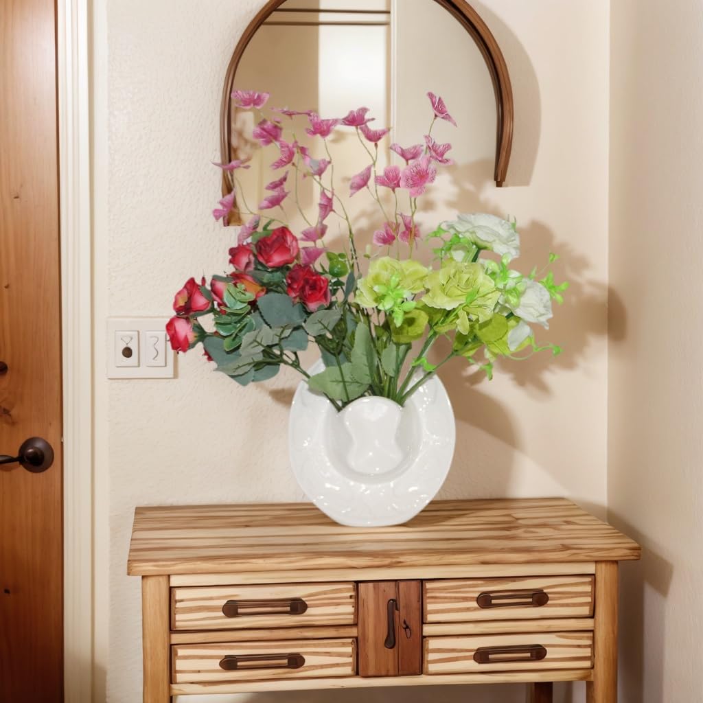 XMMEIMK Vase White Hanging Vase, Ceramic Cowboy Hat Wall Plant Holder, Unique Modern 3D Wall Art Decoration
