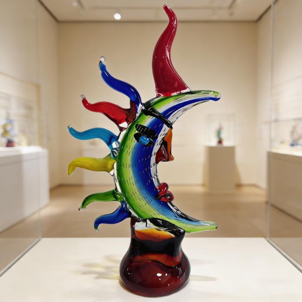 Yao Yuan Murano-Style Hand Blown Art Glass Face Sculpture - 16.93" Tall Mouth-Blown Crafts Home Office Bedroom Living Room Study Room Studio Decorations
