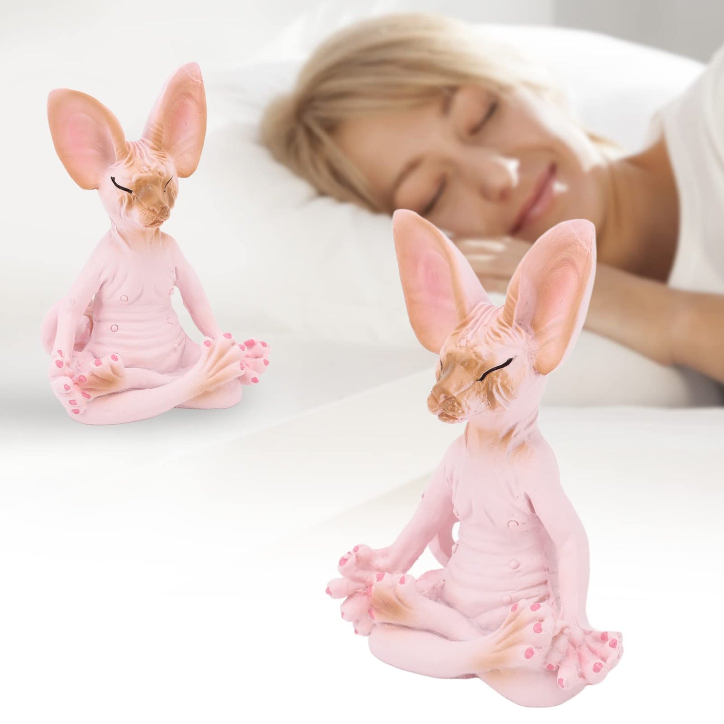 Kuuleyn Sphynx Cat Meditate Statue Zen Yoga Relaxed Pose Vivid Details Cat Meditate Collectible Figurines for Homes Office Yoga Room Ornaments Gifts (Pink)