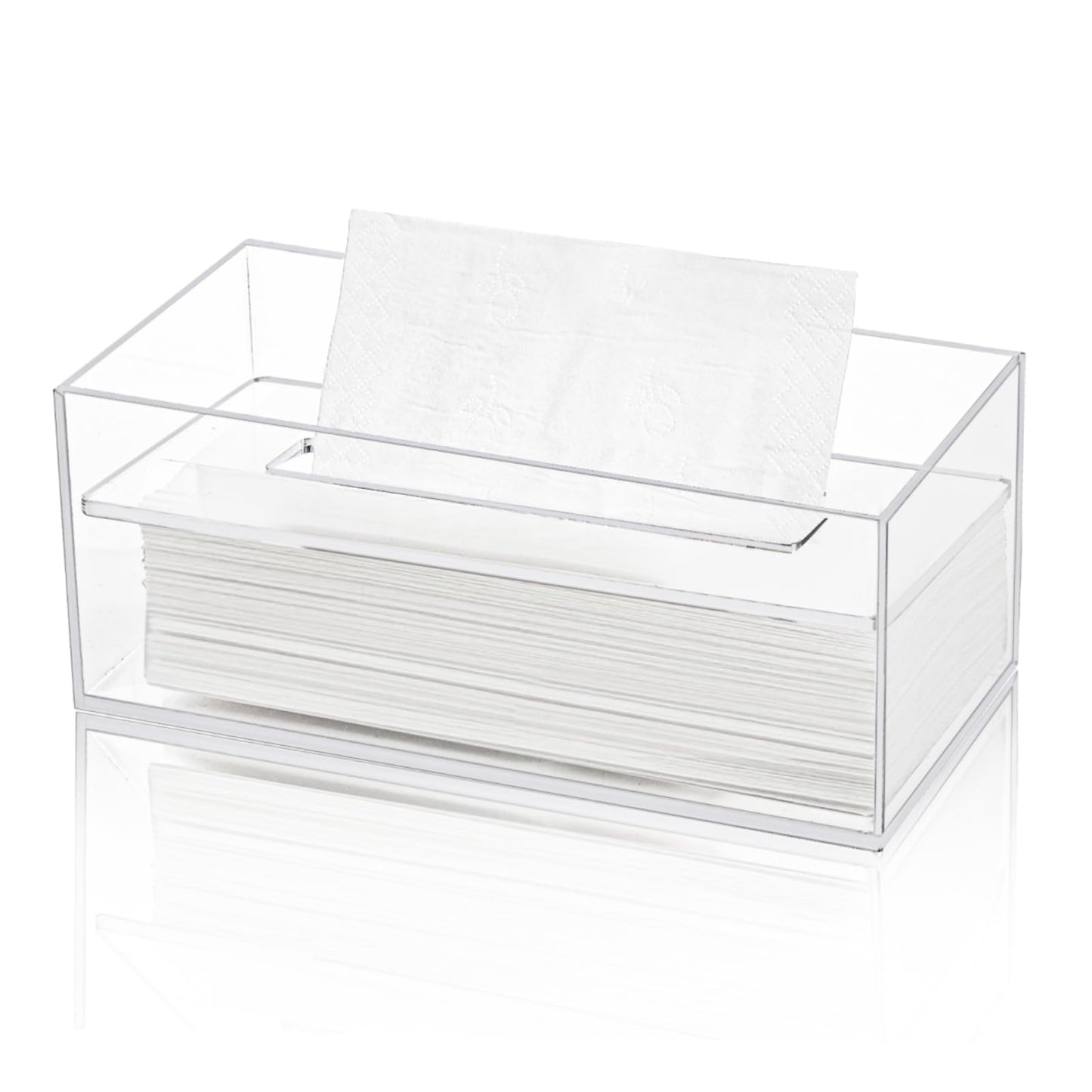 Dicunoy Acrylic Tissue Box Holder with Sinking Lid, Rectangular Facial Paper Holder with Removable Cover, Facial Napkin Dryer Sheet Dispenser for Vanity Counter, Dresser, Kitchen, Office, Bathroom