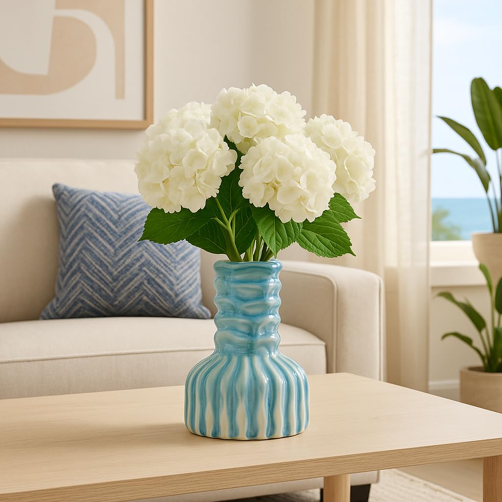 Ceramic Vase for Home Decor – Table Accent That Blends Effortlessly into Office Decor, Bedroom, and Living Room Decor – A Must for Any Flower Vase Collection – 8" Blue