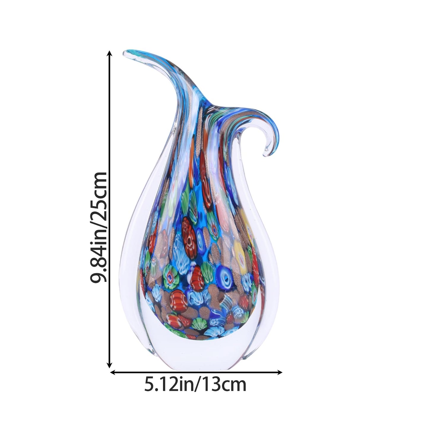 Blown Glass Painted vase, a Unique Murano-Style Glass Decorative Art Piece, Suitable for Living Room TV cabinets, Dining Table Arrangements, Offices, Rooms, and Tabletop Decorative Accents. (Blue)