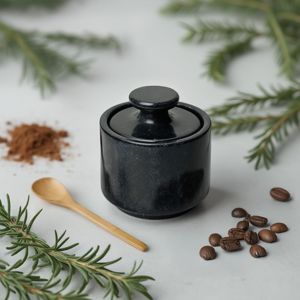 Marmor Krafts Handcrafted 3-Inch Black Single Marble Salt Cellar with Lid | Elegant Kitchen Decor, Salt Keeper Bowl, Spice Jar | Perfect for Flaky Sea Salt & Himalayan Pink Salt