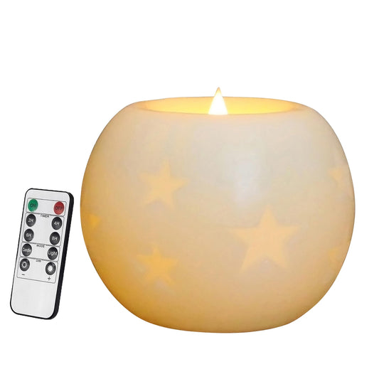 CVHOMEDECO. Moon Sphere Wax LED Dancing Flame Candle Ball, 5" Dia. X 4" H