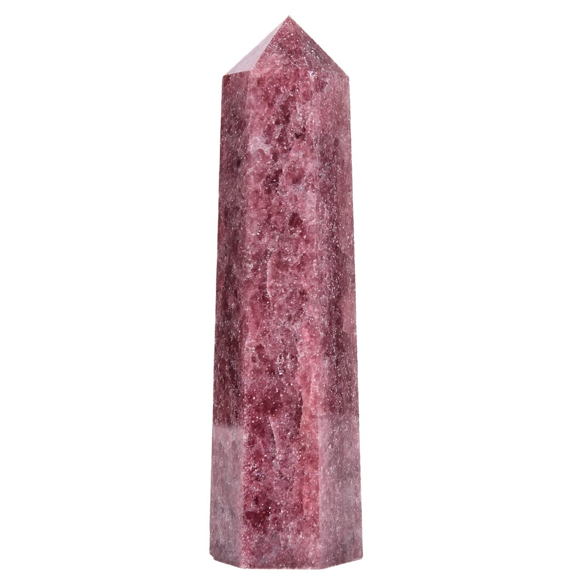 MOGEMT Large Strawberry Quartz Crystal Tower Natural Healing Crystal Point Wand Obelisk 6 Faceted Reiki Chakra Meditation Therapy Home Decor Gift 1.5-2 LBS