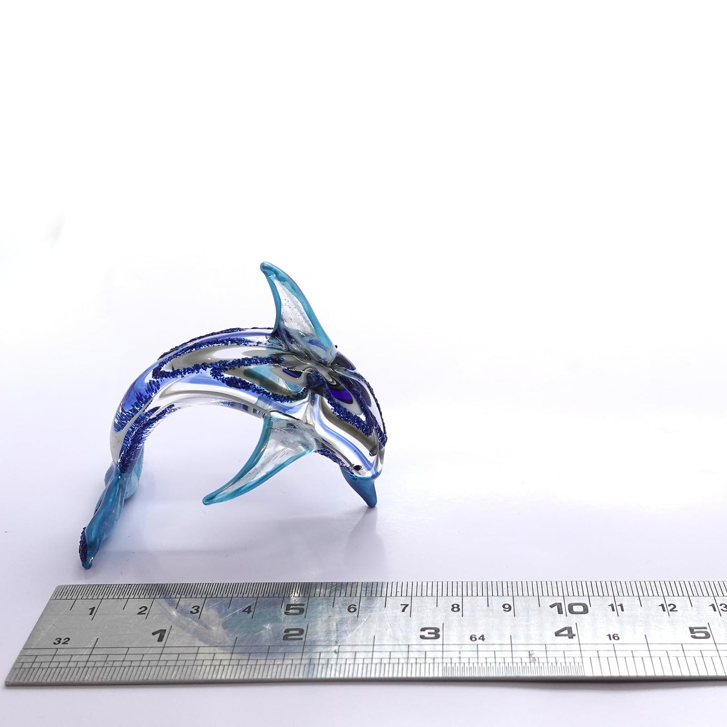 Sansukjai Dolphin Miniature Figurines Animals Hand Blown Color Glass Art Ocean Collectible Gift Home Decorate 4 inches (Blue)