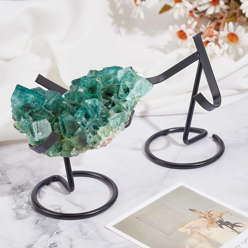 NBEADS 6 Pcs Metal Crystal Holder, Iron Easel Stands Holder Decorative Crystal Ball Stand for Rocks Geodes Heart Stones, Black