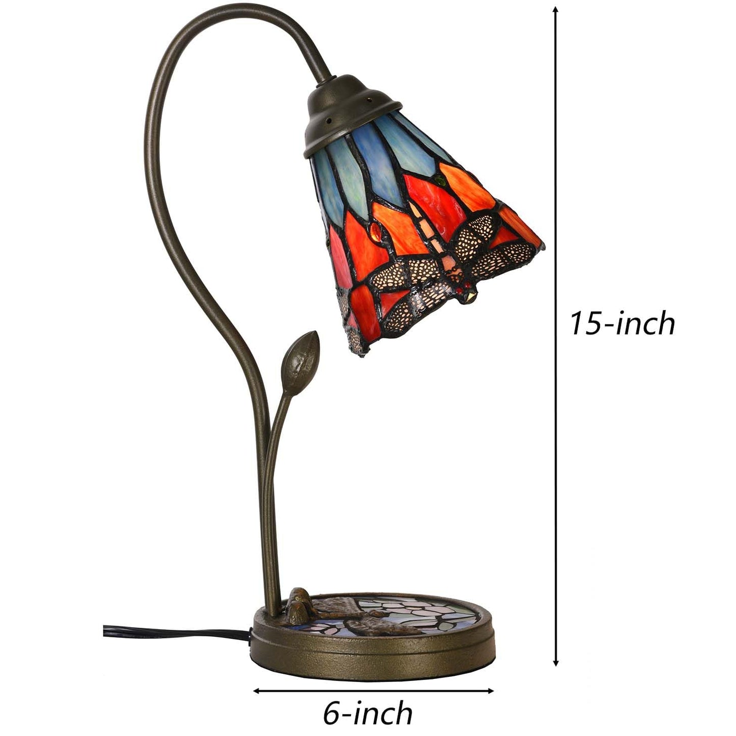 Bieye L10929 Tiffany Style Stained Glass Dragonfly Table Lamp with Mosaic Flower Base for Home Decor