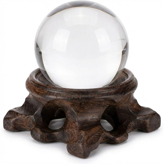 2.16" Hand Carved Solid Wood Crystal Ball Stand, 20% Thickened Heavy Duty Sphere Display Holder, Anti-Slip Integrated Stable Pedestal for 40-80mm Mineral Stone, Home Office Desktop Photography Decor
