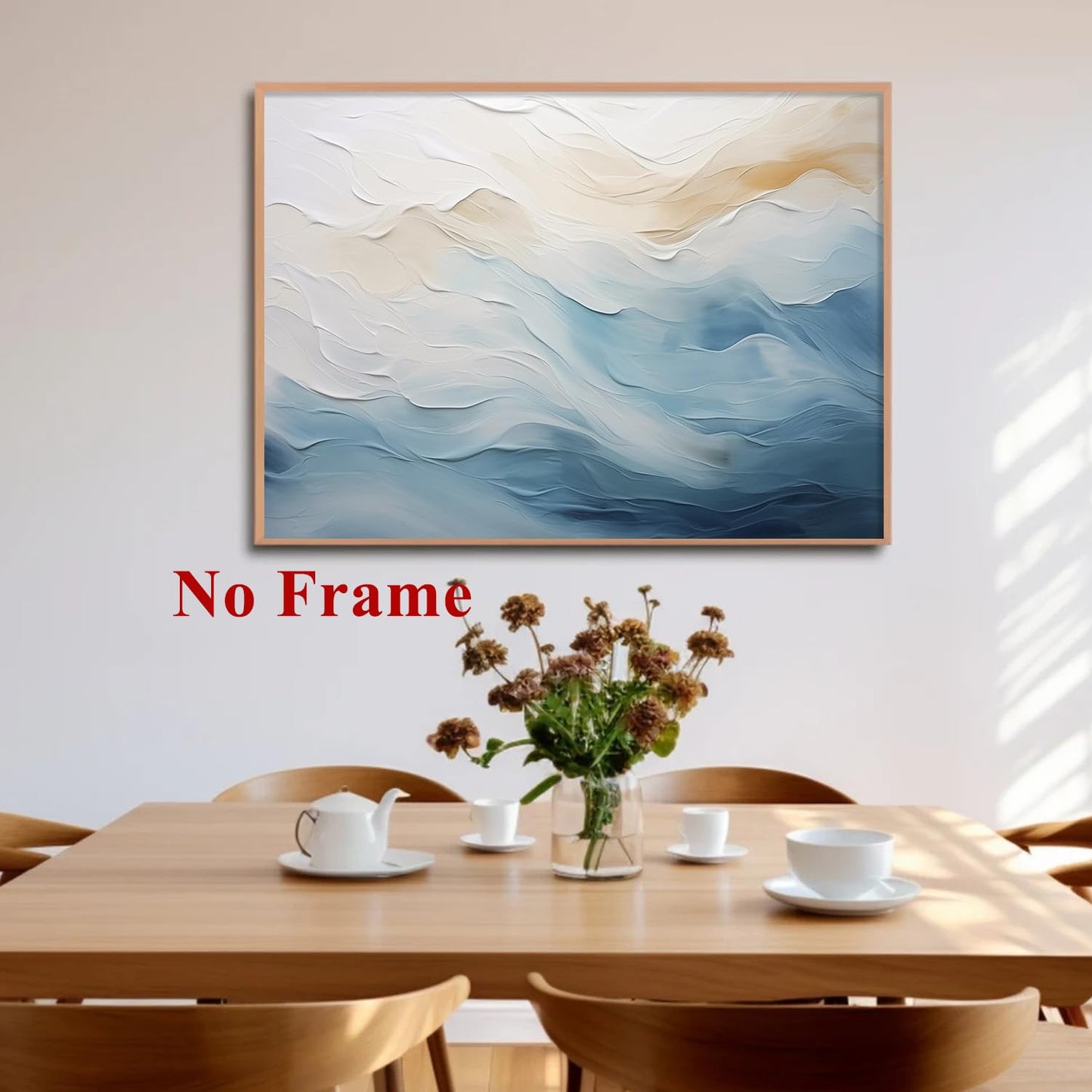 Blue Ocean Picture Abstract Sea Print Modern Wave Paintings White Blue Artwork Coastal Modern Wall Art Trendy Beach Prints Abstract Seascape Painting Ocean Wave Pictures for Bedroom 16x24in No Frame