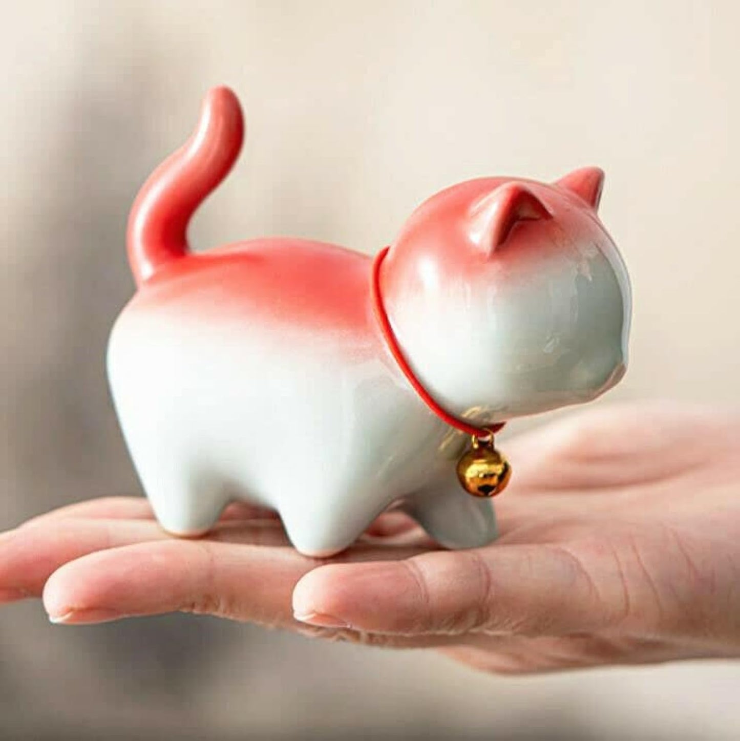 EatingBiting Ceramic 3.7"x 3.1" Tea Pet Cute Lucky Cat Tea Pet Home Figurine Ornament Landscape Decor Handmade Purple Clay for Kungfu Gift Water Tea Tray Accessories for Tea Lovers Oolong Home Decor