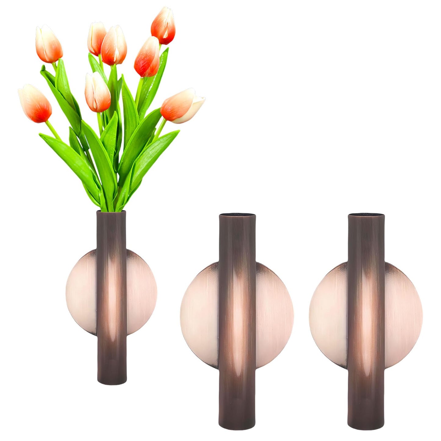 Gold Wall Decor, Plant Wall Vase Metal Tube Decoration Holder Used to Display Dried Flowers, Fake Flowers, Also Suitable for Gravestone Memorial Decoration (2 Pcs Red Bronze)