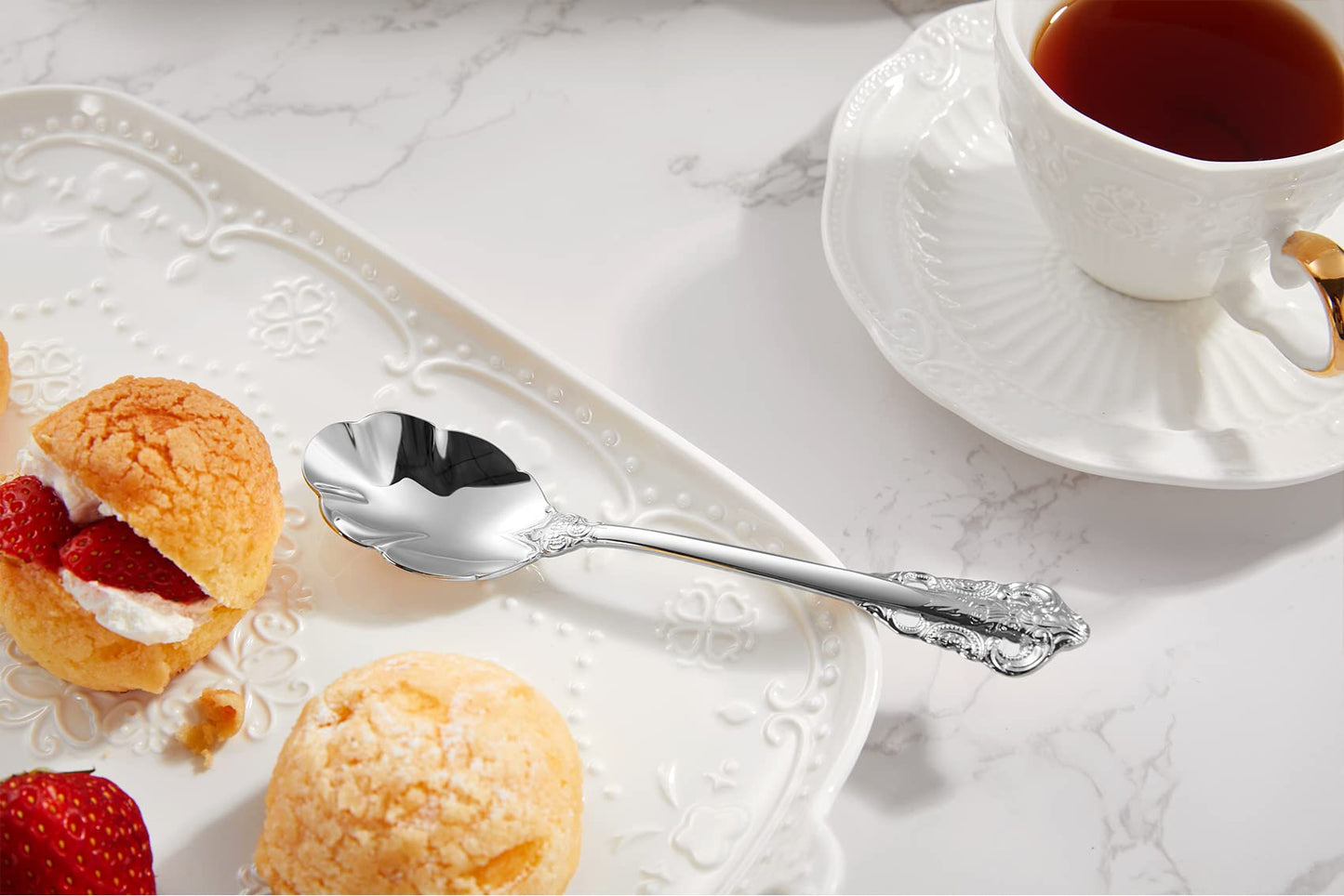 KEAWELL Premium Luxury 4-Piece 6" Tea Spoon Set, 18/10 Stainless Steel, Vintage Coffee Espresso Demitasse Spoons, Smooth Edges, Dishwasher Safe (Silver)