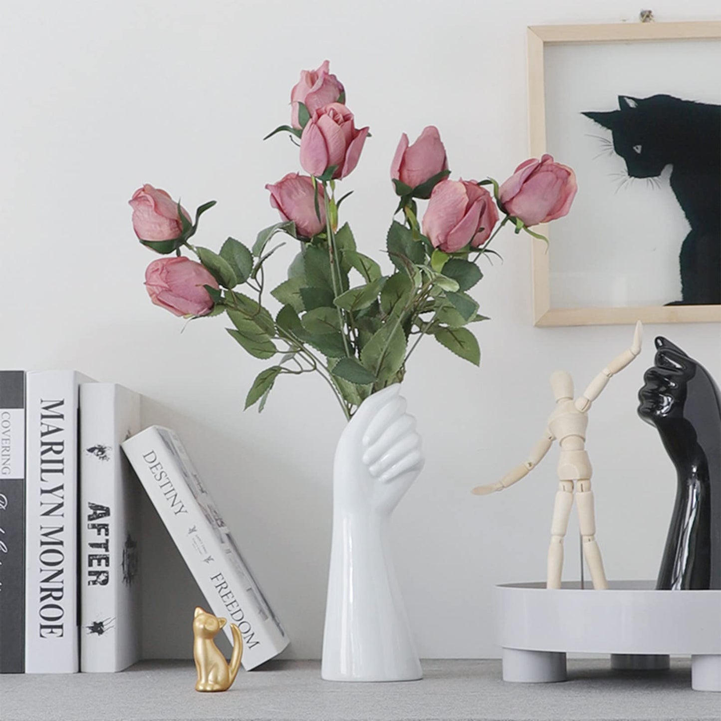 Human Body White Ceramic Hand Vase - Modern Table Art Statue for Garden, Home, Living Room Decor - Indoor/Outdoor