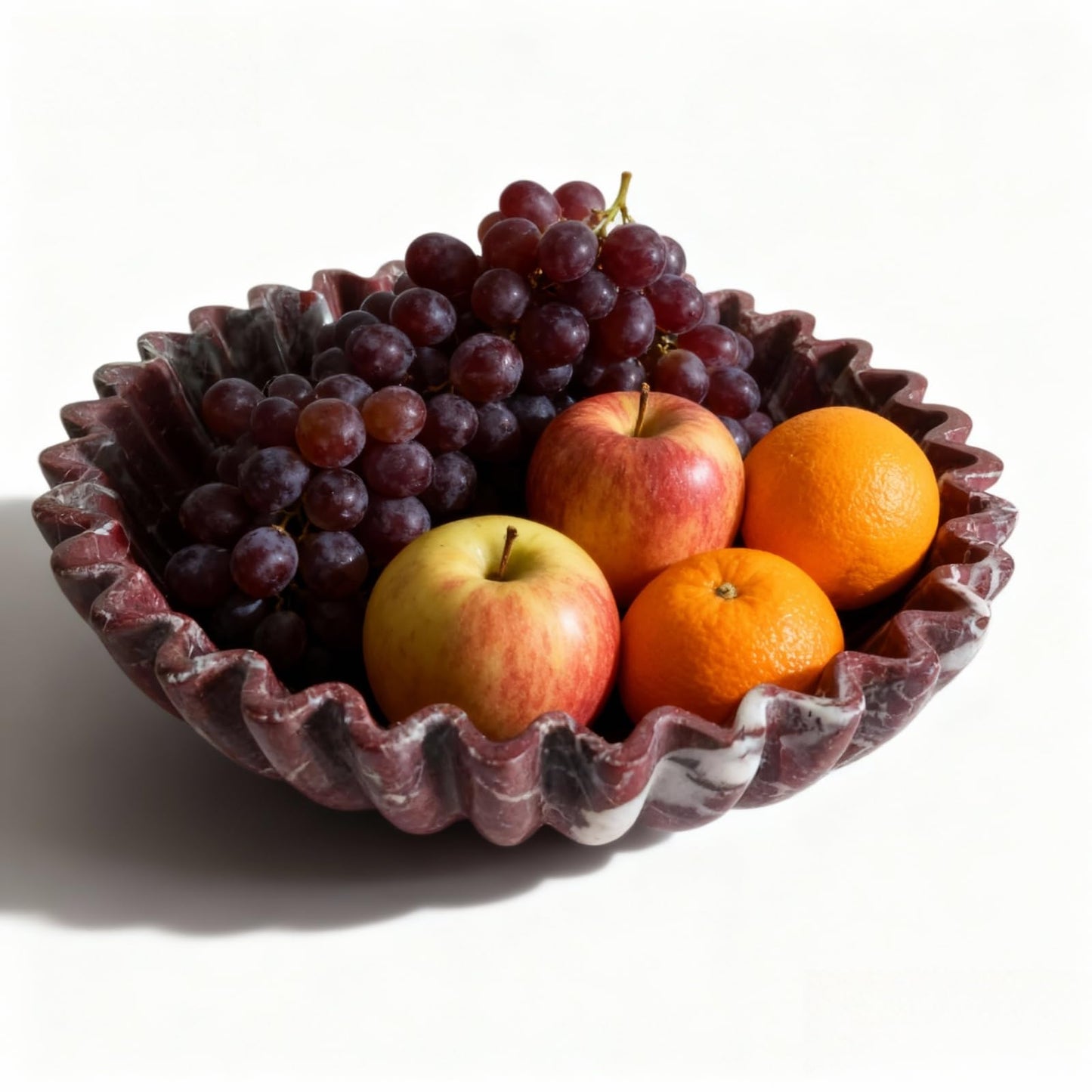 SourcTrek Ruffle Scallop Decorative Bowl,10-inch Large Natural Stone Purplish Red Bowl,Modern Handicraft Fruit Bowl and Key Bowl for Kitchen Counter Entryway (Rosa Levanto)
