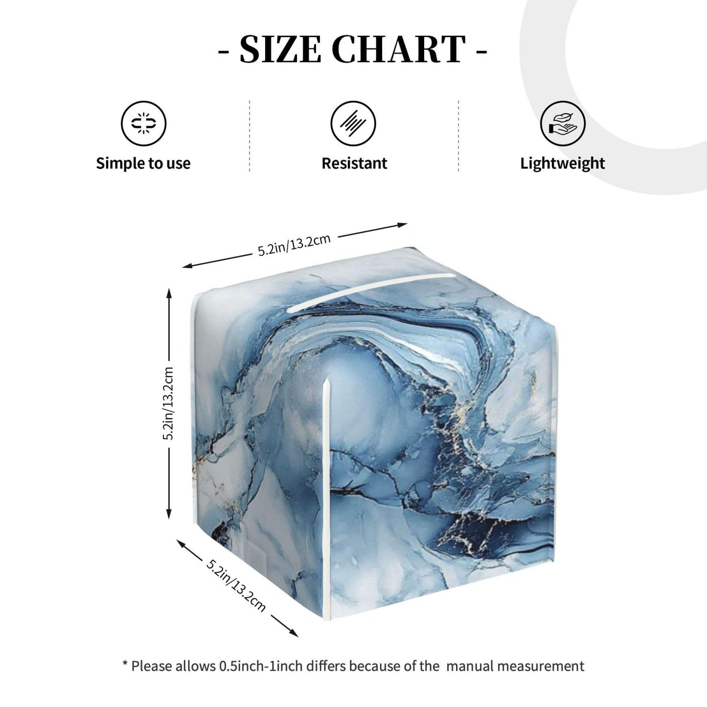 Blue Marble Tissue Box Cover Modern Square Leather Tissue Holder Decorative Facial Tissue Cube Paper Cover Case Organizer for Bathroom Night Stands Desk Tabletop Living Room Home
