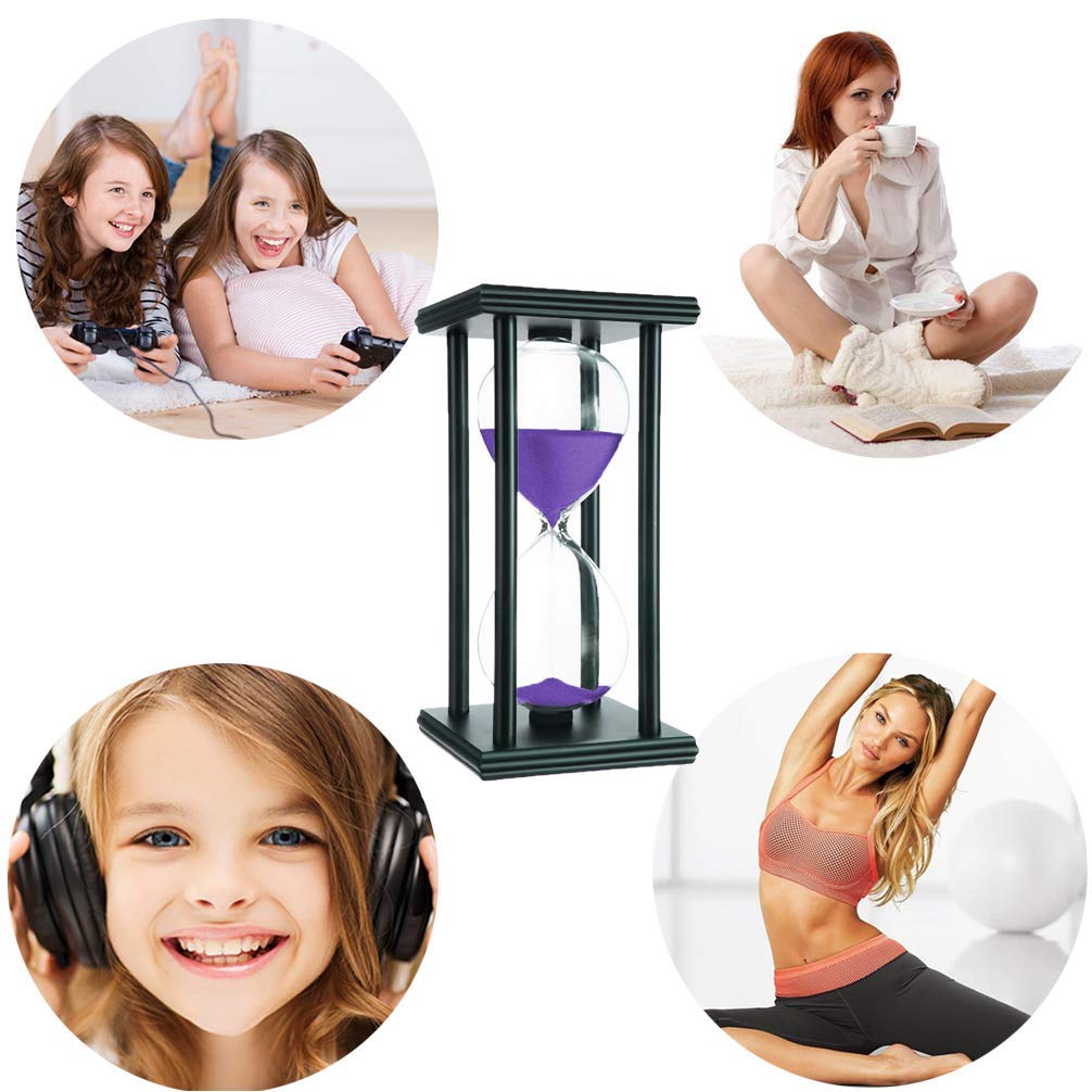 Lodunsyr 60 Minutes Hourglass Sandglass Timer Sand Timer Clock 60 Min with Wooden Frame Home Decoration Office Ornament Wooden Frame Kitchen Timer Purple 1 Hour