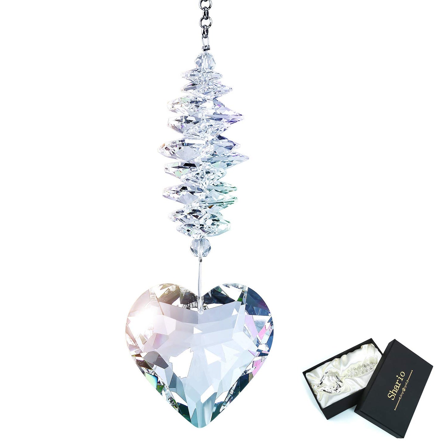 Shario 45mm Clear Glass Heart Crystal Ball Prism Pendant, Suncatcher for Windows, Outdoor Garden Hanging Décor, Gifts for Women, Mom