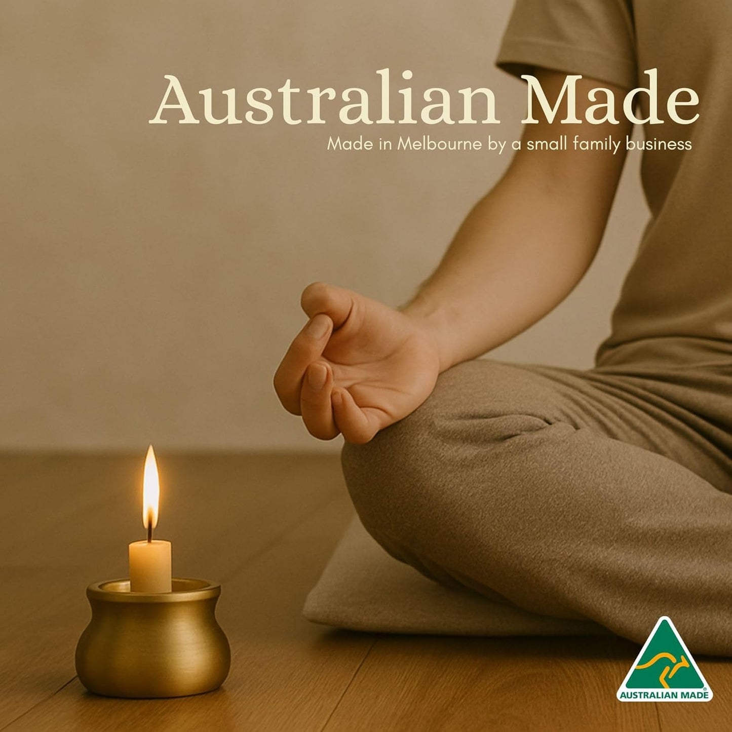 Australian Made 20 Minute Pure Beeswax Mini Meditation Candles, Non Toxic Beeswax Meditation Candle Set with Brass Holder for Intention Setting, Stress Relief, and Daily Meditaiton Mindful Moments