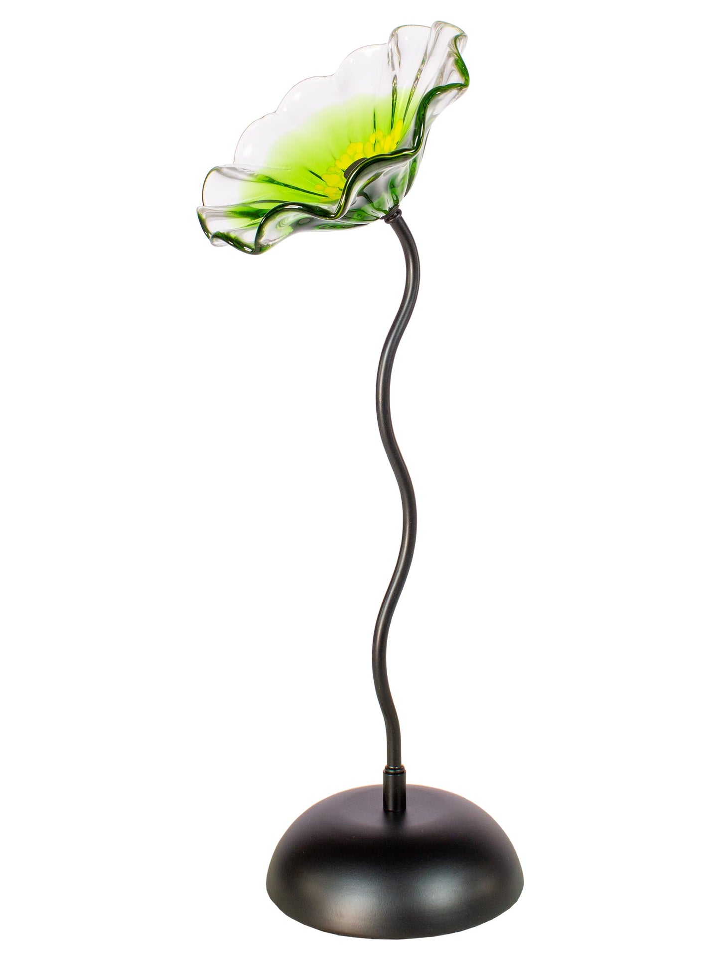 Dale Tiffany AS24043-D9 Bloom Hand Blown Glass Flower Art Glass Sculpture with Metal Stand for Indoor Garden Patio Decoration, Green, 9" Diameter 23" Tall