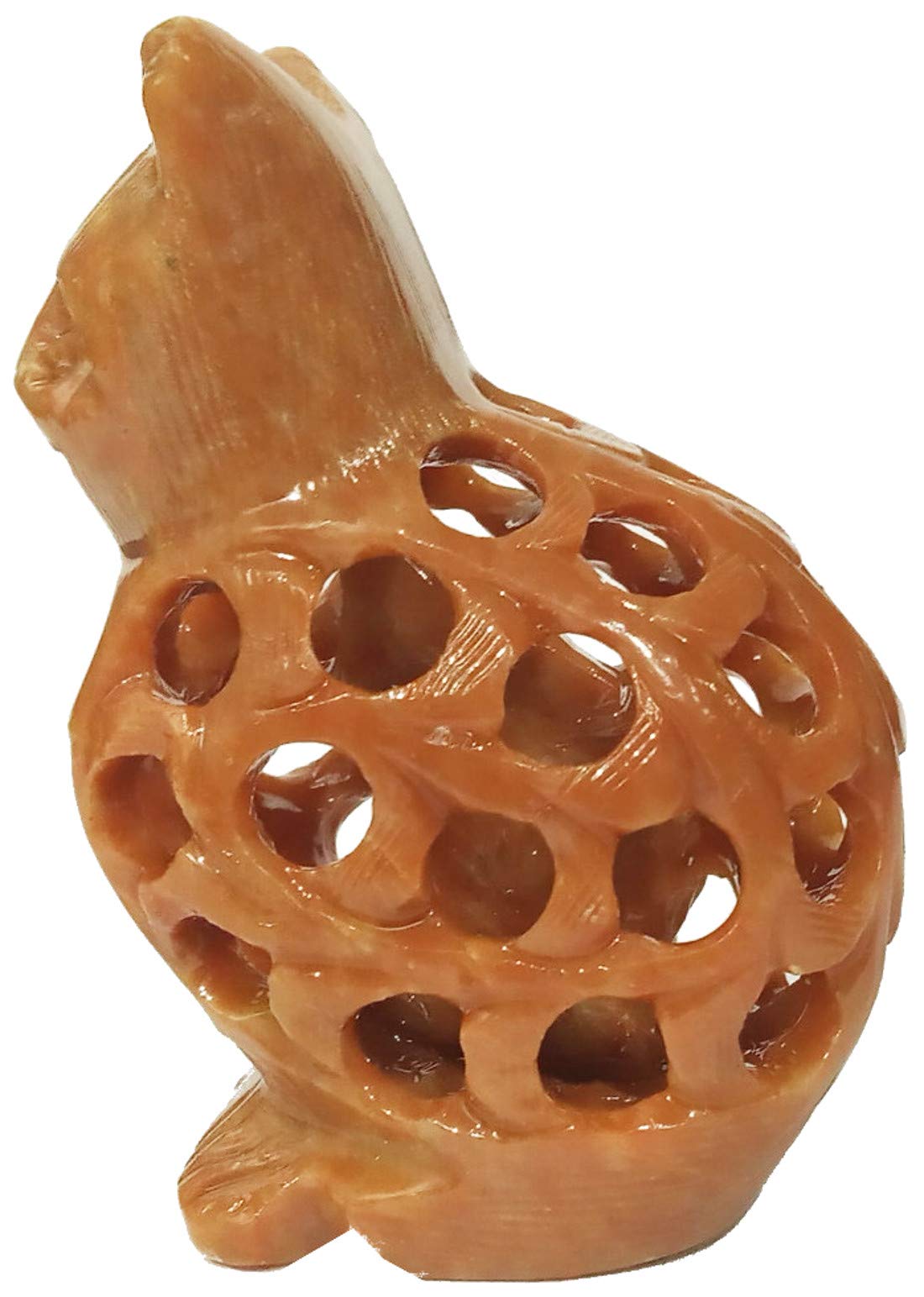 Purpledip Soapstone Statue Nested Cats: Lattice Design Jaali Work Mesh Sculpture (12137)