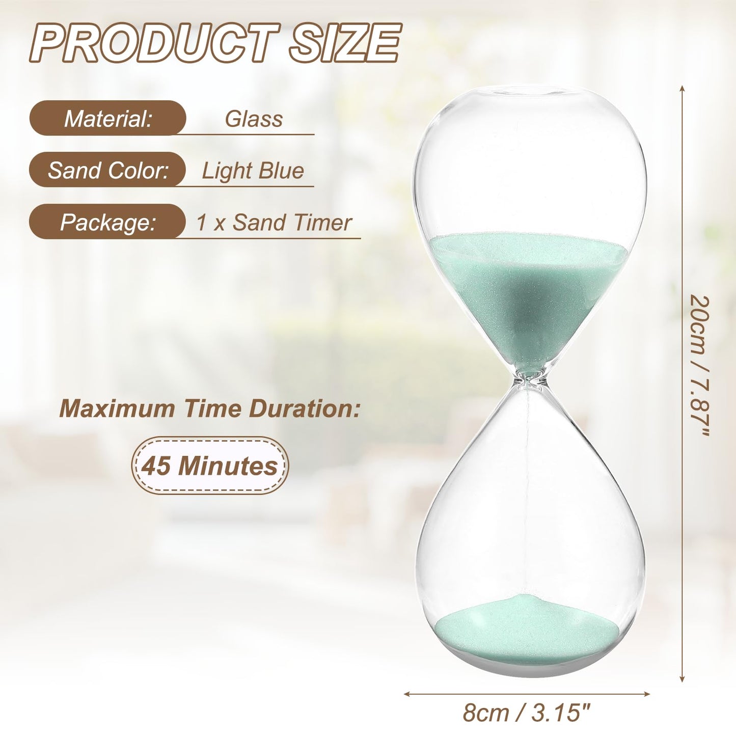 PATIKIL 45 Minutes Sand Timer, Sand Watch Hour Glass Sandglass Timer Clock for Living Room Home Office Restaurant Decoration, Light Blue