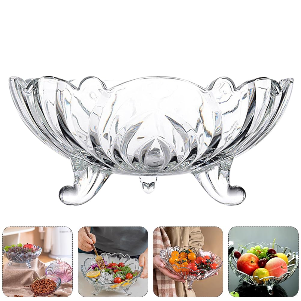 Cabilock Tripod Glass Fruit Plate Trifle Bowl Glass Food Decor Crystal Candy Dish Pasta Bowl Food Prep Transparent Salad Tray Transparent Serving Plate Fruit Tray for Home