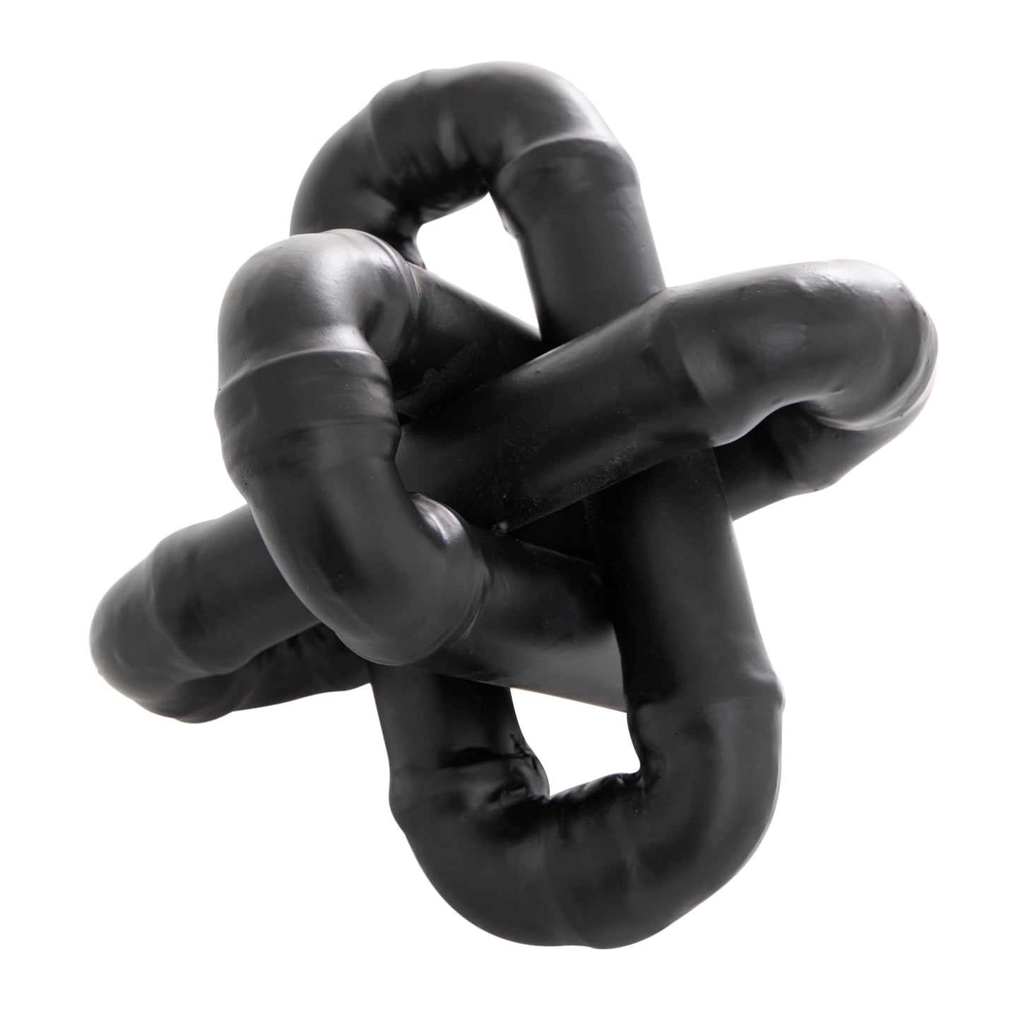CosmoLiving by Cosmopolitan Metal Geometric Decorative Sculpture Chain Link Jack Home Decor Statue with Dimensional Ridges, Accent Figurine 9" x 9" x 7", Black