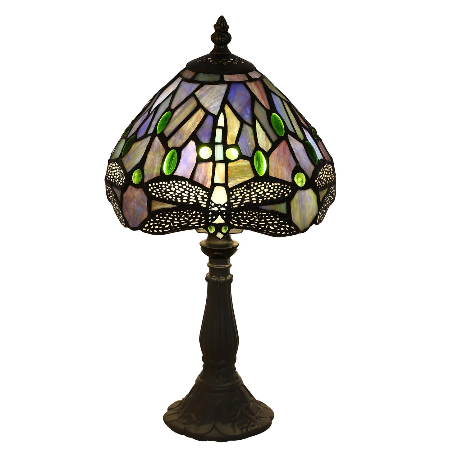 FUMAT Tiffany Small Table Lamp Blue Dragonfly Hand-Made Stained Glass Table Lamps for Bedroom 8.5X8.5X15 Inch Night Light Bedside Nightstand Home Office Desk Lamp W/ E12 LED Bulb