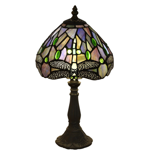 FUMAT Tiffany Small Table Lamp Blue Dragonfly Hand-Made Stained Glass Table Lamps for Bedroom 8.5X8.5X15 Inch Night Light Bedside Nightstand Home Office Desk Lamp W/ E12 LED Bulb