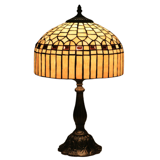 tuomoxte Tiffany Table Lamp, Gold Stripe Stained Glass Shade Bedside Table Lamps,Hand-Made Antique Nightstand Lamp for Bedroom Living Room Home Office+E26 LED Bulb,12X12X19 Inches